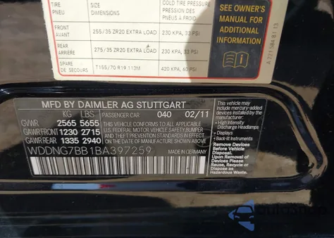 2011 Mercedes-Benz S 550 from USA, damaged, VIN WDDNG7BB1BA397259